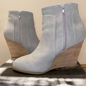 Faux Suede Wedge Booties Grey 7.5